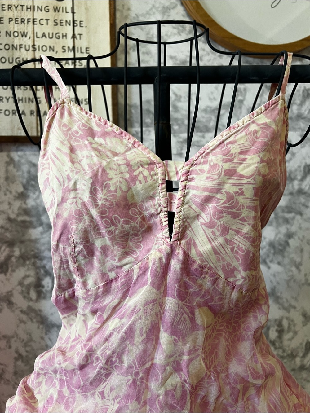 Da-Nang Silk Tropical Dress Y2K Pink Ruffle - Picture 3 of 12